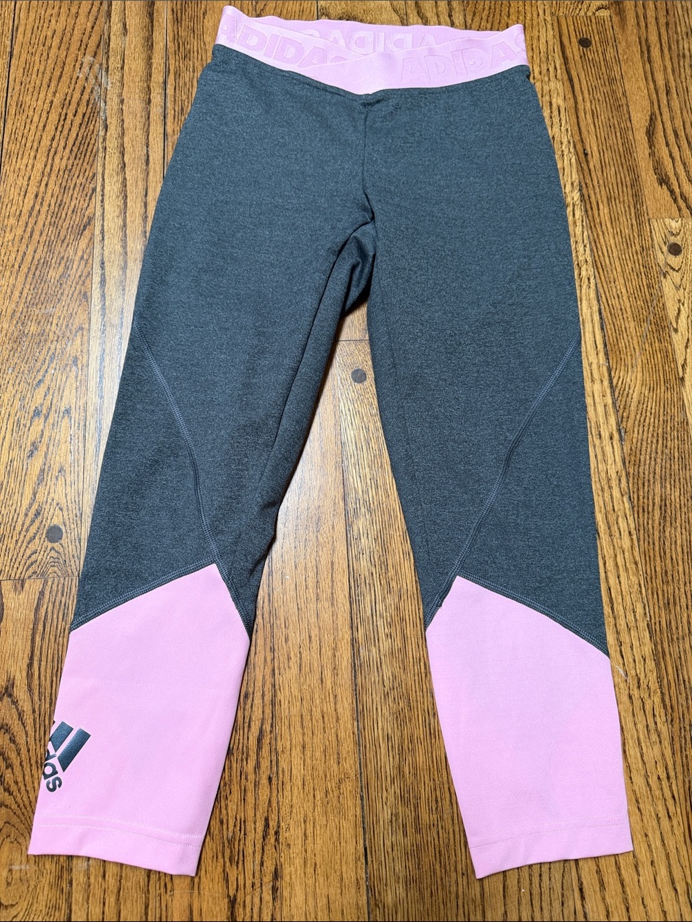 Adidas sz XS Alphaskin gray pink accents pants leggings - slight v front